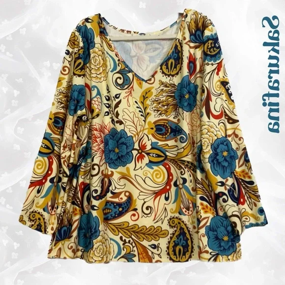 SAKURAFINA 🤎 Floral & Paisley Top.. p2p 26" L 30" - Picture 2 of 5